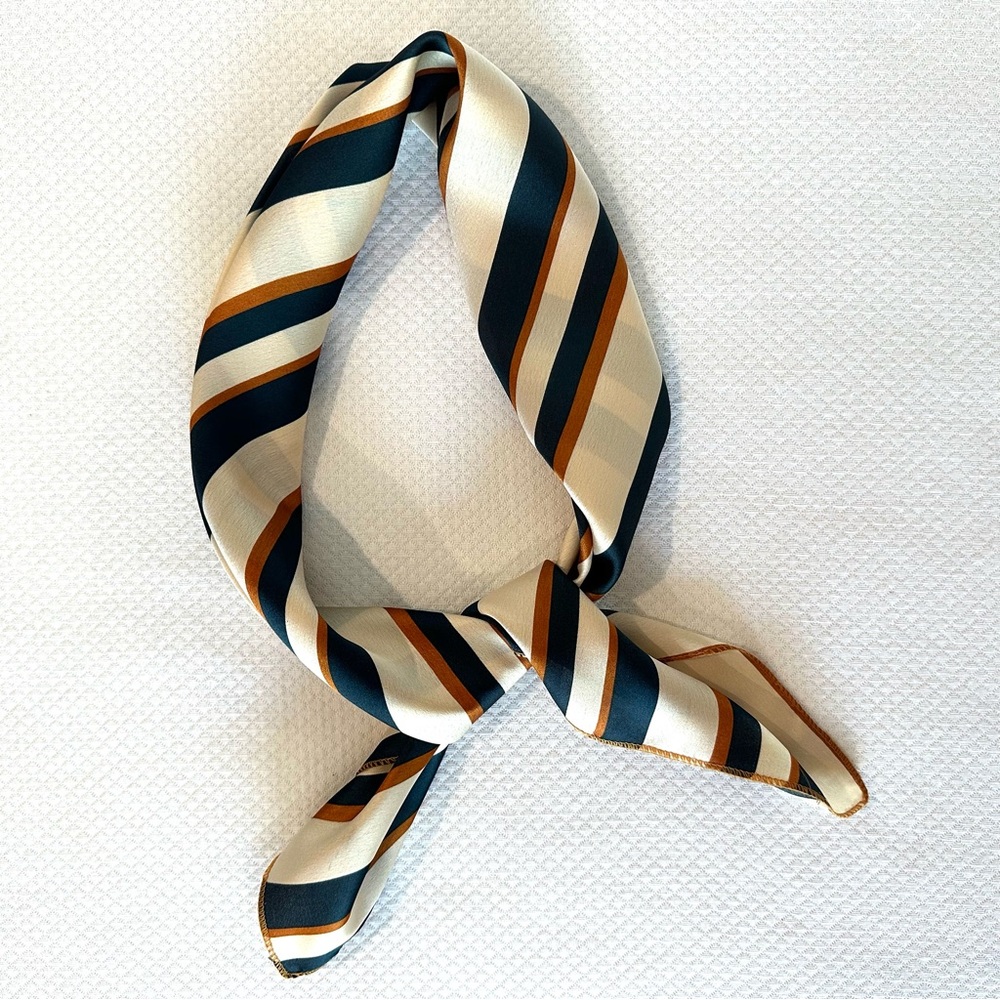 Striped Scarf Cream Navy & Copper 100% Polyester EUC